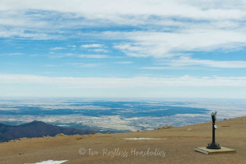 Pikes Peak view from the top with an overlook viewfinder, Colorado Springs CO USA
