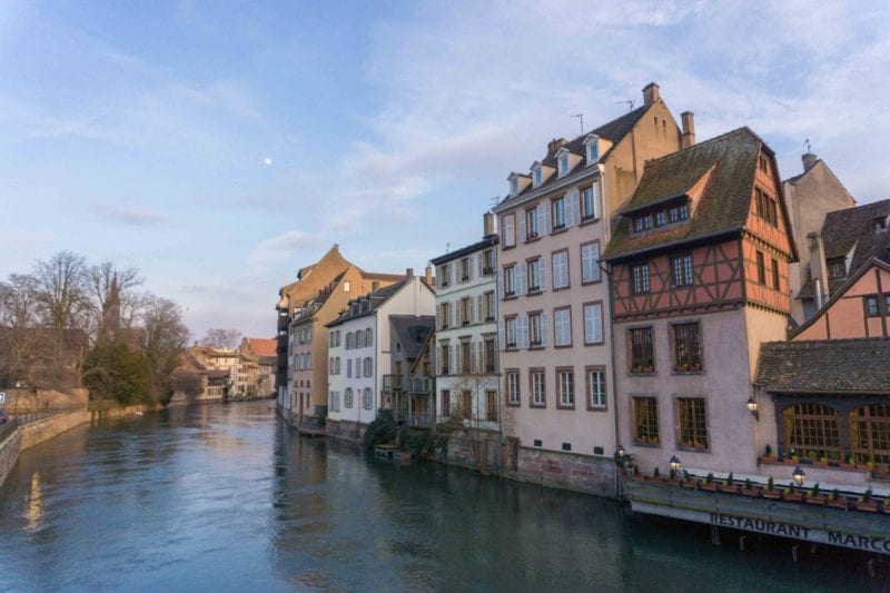 Grand Ile medieval timber buildings on the canal, Strasbourg, France
