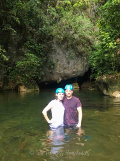 Two Restless Homebodies in front of Footprint Cave, Belize